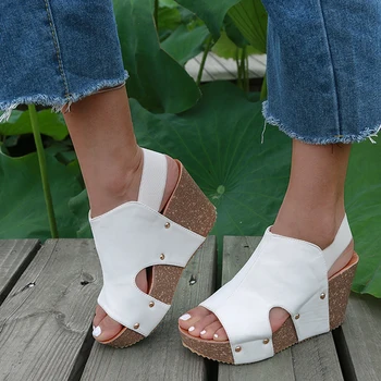 Las Mujeres Sandalias De 2019 Plataforma Sandalias De Cuñas De Zapatos Para Mujer De Tacones Sandalias Mujer Zapatos De Verano De Cuero Tacones De Cuña Sandalias