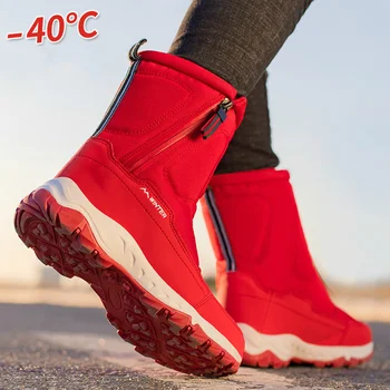 Las mujeres Snowboots de las Mujeres Zapatos de Invierno Par de Botas para la Nieve Botas de Tobillo de la Lona de la Felpa Botas de Cremallera Plataforma de Botas de Botas Mujer