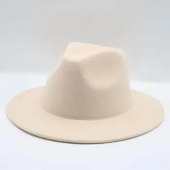 Las mujeres sombreros de invierno sólido multicolor de ala ancha de fieltro de los sombreros de las mujeres de los hombres formales vintage clásico y sencillo de color blanco negro fedora sombreros de las mujeres