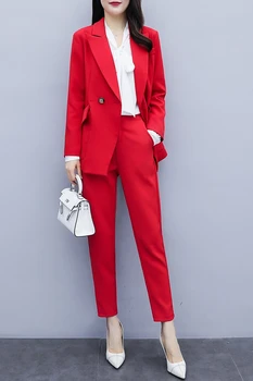 Las mujeres trajes de primavera y otoño desgaste profesional de gran tamaño traje rojo traje de las mujeres de dos piezas sueltas de la capa de la mujer se adapte a establecer 2pieces
