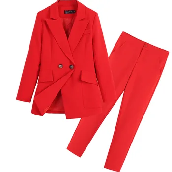 Las mujeres trajes de primavera y otoño desgaste profesional de gran tamaño traje rojo traje de las mujeres de dos piezas sueltas de la capa de la mujer se adapte a establecer 2pieces