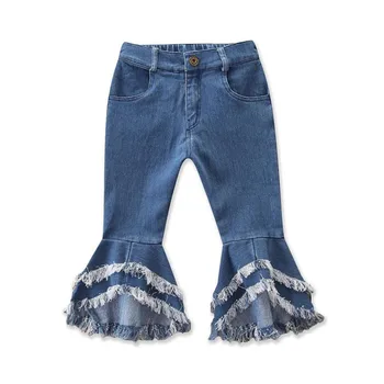 Las Niñas de bebé de Pantalones Vaqueros 2020 Primavera Nueva Moda de Algodón de Mezclilla Skinny en color Azul de la Borla Pantalones fondo los Pantalones de Campana de 2 hasta 7 años de Niño Ropa