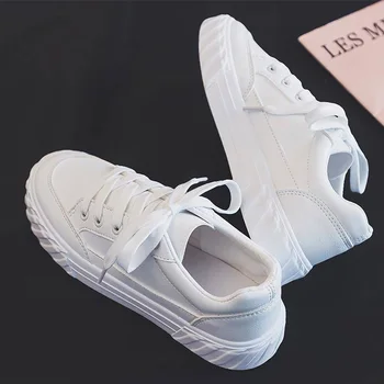 Las niñas sólido de color beige y blanco zapatillas de deporte de las mujeres de la primavera cómodos zapatos de cuero unisex de la plataforma de tenis 2021 de la moda