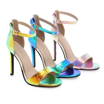 Lasyarrow nueva de verano sandalias de hebilla de damas de baile zapatos de la boda súper tacones altos zapatos de las mujeres elegantes sandalias de gran tamaño 32-48 J878