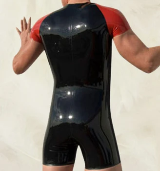 Latex/Rubber/Fetish/Catsuit/Costume/Masquerade/sexy/partyBlack-Red-Short-Sleeves-Men-s-Latex-Bodysuit-