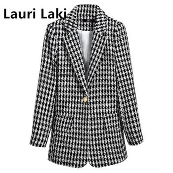 Lauri Laki de la Moda de Otoño 2020 las Mujeres Plaid Blazers y Chaquetas de Trabajo de la Señora de la Oficina de Traje Elegante Formal Chaqueta Abrigo Retro Prendas de vestir exteriores