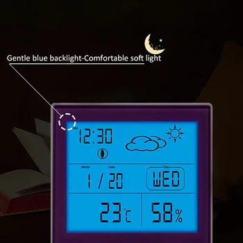 LCD Digital de Temperatura, Humedad Medidor de Tiempo de Reloj de Alarma con luz de fondo Pantalla Luminosa Higrómetro del Termómetro de la Estación Meteorológica 74730