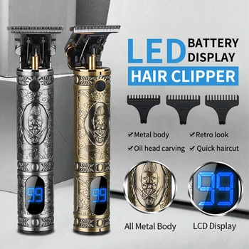 LCD Inalámbrico Cero Gapped T Cuchilla Recortadora de Pelo Outliner Salón de los Clippers USB Recargable Peluquería Barba máquina de afeitar Para Hombres Corte de cabello