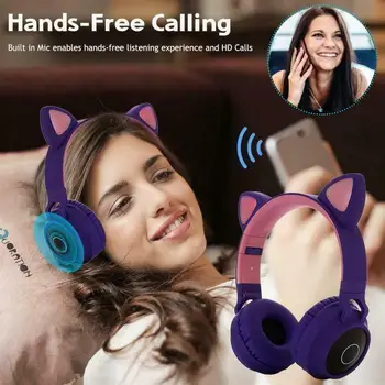 LED Auriculares Inalámbricos Bluetooth 5.0 Gato Estéreo Auriculares del Oído de los Niños de Juegos de Parpadeo Brillante Con Micrófono Regalos de Navidad