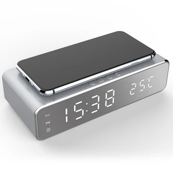 LED Eléctrico, Reloj despertador Termómetro Digital Clock HD Espejo Reloj con el Teléfono Inalámbrico y el Cargador de la Fecha de