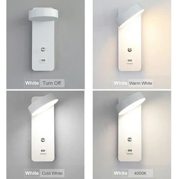 LED Lámpara de Pared Perilla Regulable Interruptor de Carga USB de Pared de luz 9W Blanco/Negro Interior Para el Dormitorio de la Cabecera de la Escalera Lámpara Luminaria 49368