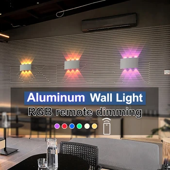 Led lámparas de pared decoración de la habitación de accesorio de iluminación de Aluminio de la CA 85-265V Ningún parpadeo 10W RGB Remoto de atenuación apliques de Pared de la mesita de luz