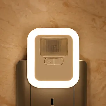 LED Plug-in Sensor de Movimiento control de la Luz de la Pared de la Noche de la Luminosidad de la Lámpara de los años 30/60/90/120s Tiempo de Iluminación Ajustable para la Sala de estar
