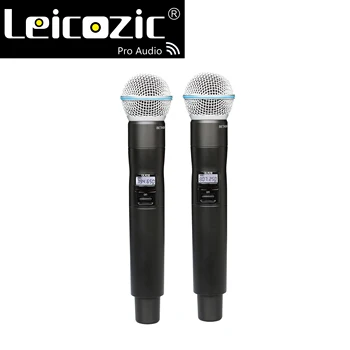 Leicozic QLX-24D Micrófono Dual con Sistema Inalámbrico de Mano Inalámbrico Microfono QLXD Ajuste Original Beta87 Beta58a SM58A Cápsula