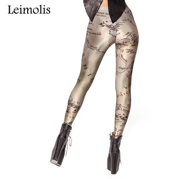 Leimolis impreso en 3D de fitness empuje hacia arriba de entrenamiento de las polainas de las mujeres gótico mapa del tesoro más el tamaño de Cintura Alta pantalones de punk rock 53893