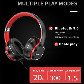 Lenovo HD200 Bluetooth 5.0 Auricular Inalámbrico Plegable Subwoofer Deportiva Stereo Juego de Auriculares Con Cancelación de Ruido 46784