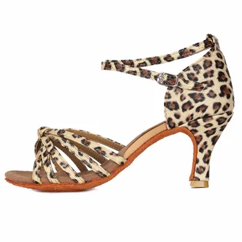 Leopardo de Tacón de 7cm/5cm Con Nudo de Tango, Salsa y Baile latino Zapatos de Mujer Zapatos De Baile Latino de Envío Gratis