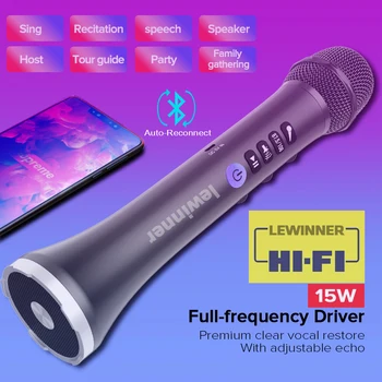 Lewinner L-698 Inalámbrica Karaoke Micrófono Altavoz Bluetooth 2-en-1 de Mano de Cantar y Grabación Portátil con KARAOKE Player para iOS y Androi