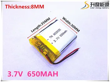 Li-po batería de Polímero de 650 mah 3.7 V 803035 casa inteligente MP3 altavoces Li-ion batería para dvr,GPS,mp3,mp4,teléfono celular,altavoces 72010