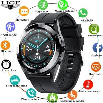 LIGE 2020 Nuevo teléfono bluetooth Inteligente reloj impermeable de los hombres de los deportes de la aptitud reloj monitor de salud weather display nuevo smartwatch +Caja