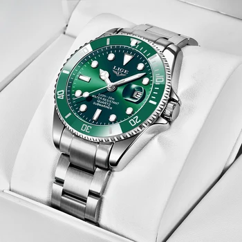 LIGE de la Marca de Lujo de los Hombres del Deporte Relojes Verde Impermeable de Acero Inoxidable Reloj de Pulsera de Hombre Reloj de Moda reloj de Pulsera Relogio Masculino