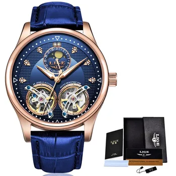 LIGE Nuevo Negocio de los Hombres Reloj Mecánico Automático de Tourbillon Relojes de Moda de Cuero Impermeable del Deporte de Alta Calidad el Reloj de los Hombres de 2020