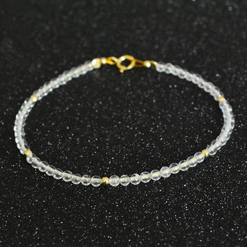 Lii Ji Piedra Natural Blanco Ágata de 2 mm de Perlas de Plata de ley 925 de Color Oro Delicada Pulsera De las Mujeres de los Hombres de Regalo