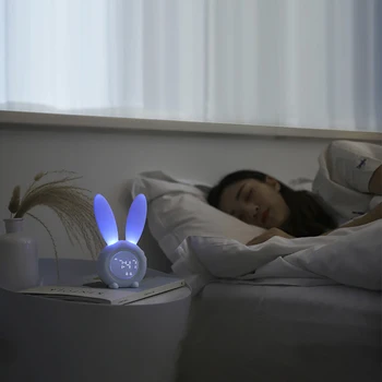 Lindo Conejito de Oído Digital LED Reloj de Alarma Electrónicos de Sonido USB de Control de Conejo de Noche, Lámpara, Reloj de Escritorio de la Decoración del Hogar