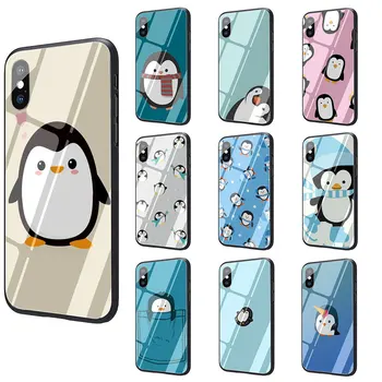 Lindo del pingüino de Vidrio Templado de TPU estuche Negro para iPhone SE 2020 X o 10 8 7 6 6 Plus 5 5S SE Xr Xs Max