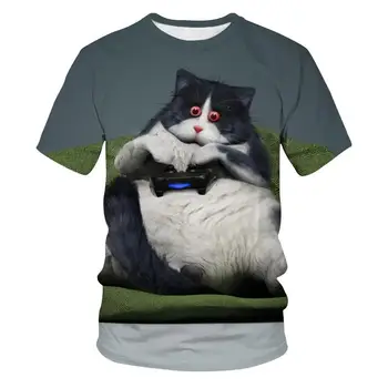 Lindo Gato camiseta de Mujer de Manga Corta de los Hombres Casuales de la Moda de Ropa de Alta Calidad Camisetas Tops Animal Divertido 3D camiseta de los Niños y las niñas