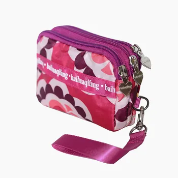 Lindo monedero kawaii brazalete bolsa pequeña bolsa de carteras de diseñador de nylon de embrague monedero con la correa de la impresión floral monederos