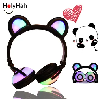 Lindo Plegable de Bluetooth Inalámbrico de Oso Panda Auriculares del Oído de los Niños Auricular Cosplay de Auriculares con LED Parpadeante Niños Niñas