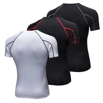 Lixada Pack de 3 Hombres de Compresión de Manga Corta Camisa de secado Rápido Correr de Fitness Atlético de Entrenamiento T-Shirt ropa interior térmica Superior