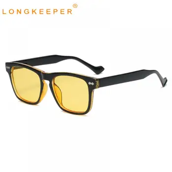 LongKeeper de Moda Unisex de la Plaza de Gafas de sol de las Mujeres de los Hombres de la Vendimia de color Amarillo Gafas de Sol Mujer Retro Remache Gafas UV400 Oculos Gafas