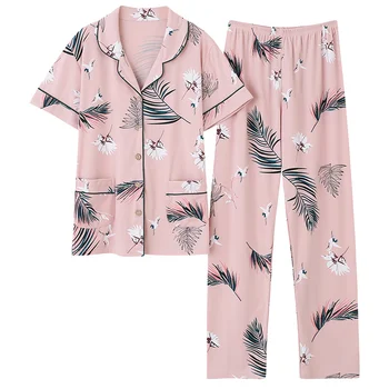 Los corralones M-4XL Femenino Conjuntos de Pijamas de Algodón ropa de Dormir de Verano de Manga Corta Pijama Animal Chaqueta de punto ropa de dormir de las Mujeres Pijamas Mujer