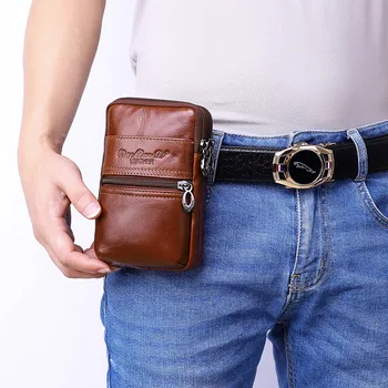 Los hombres de Alta calidad de Cuero Genuino de la Cintura Bolsa Retro de Cuero del Teléfono Celular de Bolsillo con Cinturón de Mini ID Bolsa para Hombres, Bolsos mochila