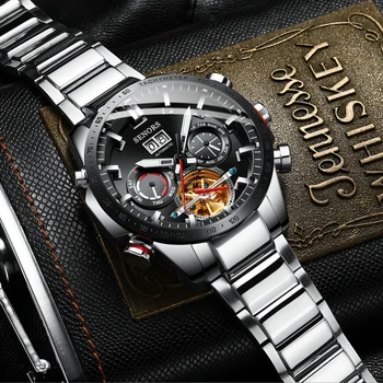 Los hombres de Negocios del Reloj Tourbillon Automático Transparente Reloj Mecánico Ocasional de Moda de Lujo de la Marca de relojes