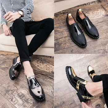 Los hombres Zapatos de Vestir de Negocios Zapatos de Cuero de Moda Elegante de la Boda Formal para Hombre Zapatos de Deslizamiento en la Oficina de Oxford Parte de los Zapatos de Gran Tamaño 4-13