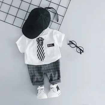 Los niños Conjuntos de Ropa de Caballero Blanco de Estilo Camiseta + pantalones Cortos Pantalones 2pcs Conjunto de Ropa de Verano, Ropa de Niños del Bebé del Traje