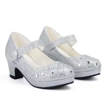 Los niños de la Princesa de los Zapatos para las Niñas Sandalias de Tacón Alto Brillo Brillante Rhinestone Enfants Fille Femenino Vestido de Fiesta Zapatos