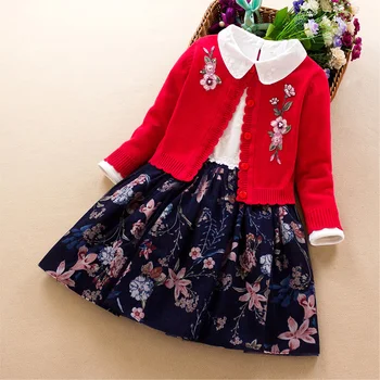 Los niños de las Niñas conjunto de Ropa de 2019 otoño invierno nueva niña bordado de algodón suéter de la capa+vestido de 2Pcs niña de la princesa de la ropa