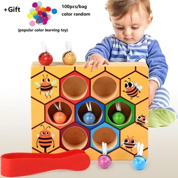 Los niños juguetes educativos bebé montessori material de aprendizaje de la captura de la abeja de juguete para los niños de coincidencia de color y de la habilidad de motor practicar+regalo