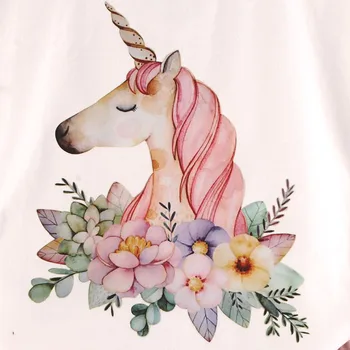 Los niños trajes de las niñas juego de ropa de 2018 nuevo y mágico unicornio patrón de la camiseta blanca de encaje falda linda ropa para niños 3-7Y