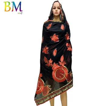 Los nuevos Musulmanes bordado de las mujeres de la bufanda del algodón, hermoso y económico，de algodón de gran tamaño señora bufanda para chales BX60