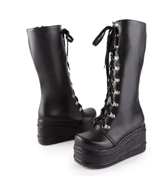Los tamaños grandes 31-49 personalizado de la moda punk cosplay botas de mujer zapatos de plataforma de invierno de la cuña de tacón alto rodilla botas altas