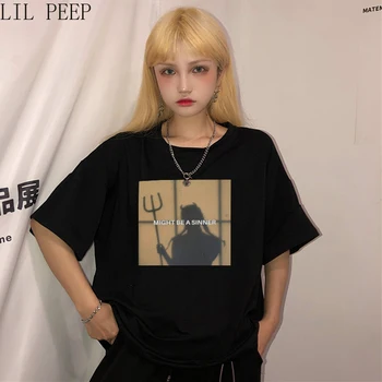 Los Ángeles que Me Proteja de Los Demonios Respeto Me Impreso Camiseta de Verano de las Mujeres Top Chic Harajuku Vintage Bf Suelto Moda camiseta