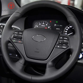 LQTENLEO Negro Artificial de Cuero cosida a Mano de Coche de la Cubierta del Volante para Hyundai Sonata 9 2016 2017 (4 Radios)