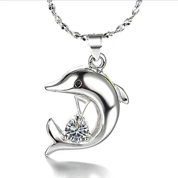 LUKENI Encanto Femenino de la Plata Esterlina 925 Gargantilla Collar de la Joyería de Moda de Cristal de Delfines Collar de Colgantes Para las Mujeres Accesorios