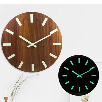 Luminoso Reloj de Pared de Madera Minimalista Silencio de Cuarzo Resplandor Oscuro Colgando Reloj Breve Número Digital 3d Diseño Moderno de Decoración para el Hogar