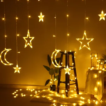 Luna Estrella de la Lámpara LED de la Lámpara de la Cadena de Ins Luces de Navidad de la Decoración de la Fiesta de las Luces de la Cortina de la Lámpara de la Boda de Neón de la Linterna de 220v de hadas de la luz